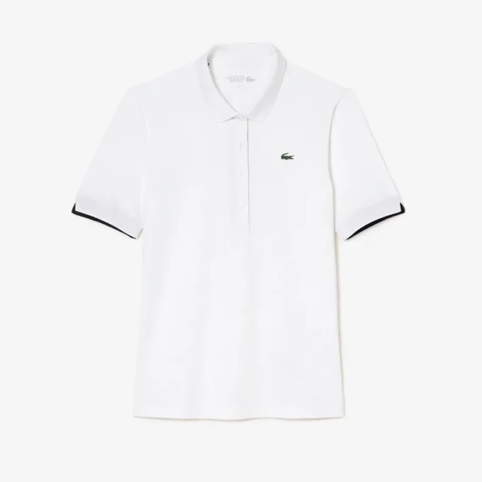 Polo de golfe feminino slim fit com proteção UV e tecido elástico