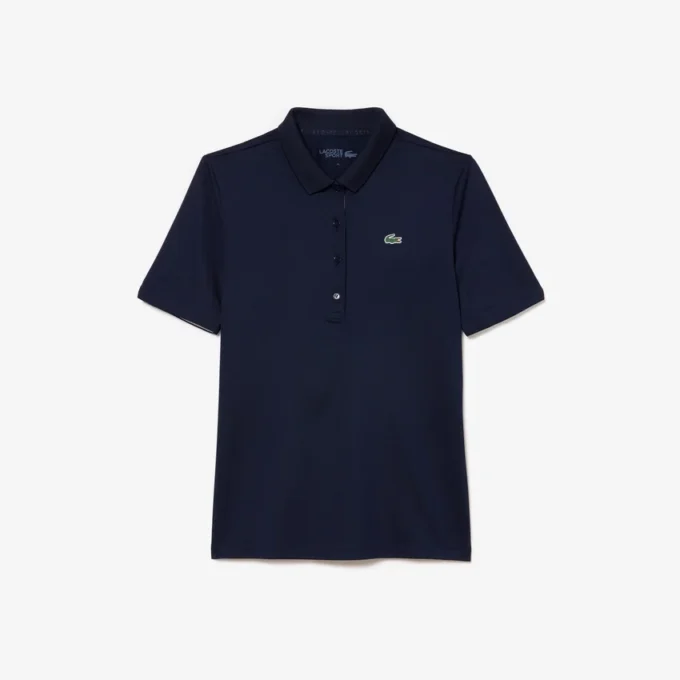 Polo de golfe feminino slim fit com proteção UV e tecido elástico