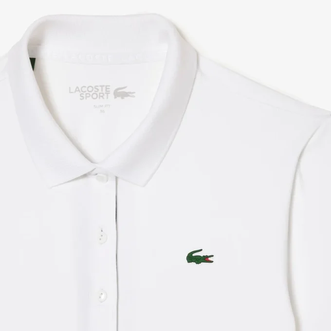 Polo de golfe feminino slim fit com proteção UV e tecido elástico