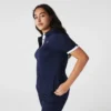 Polo de golfe feminino slim fit com proteção UV e tecido elástico