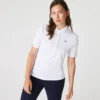 Polo de golfe feminino slim fit com proteção UV e tecido elástico