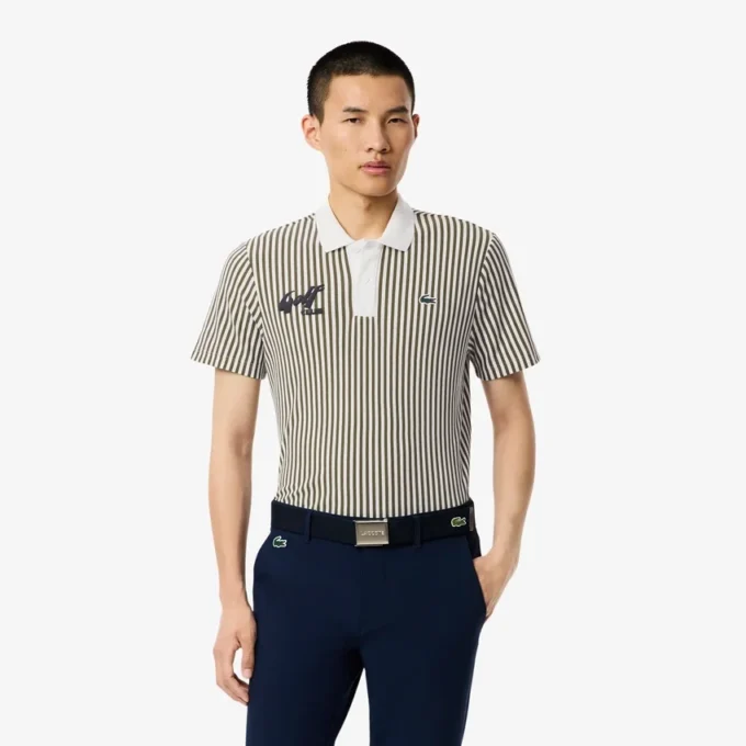 Polo de golfe às riscas com termorregulação para homem