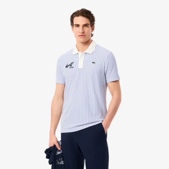 Polo de golfe às riscas com termorregulação para homem