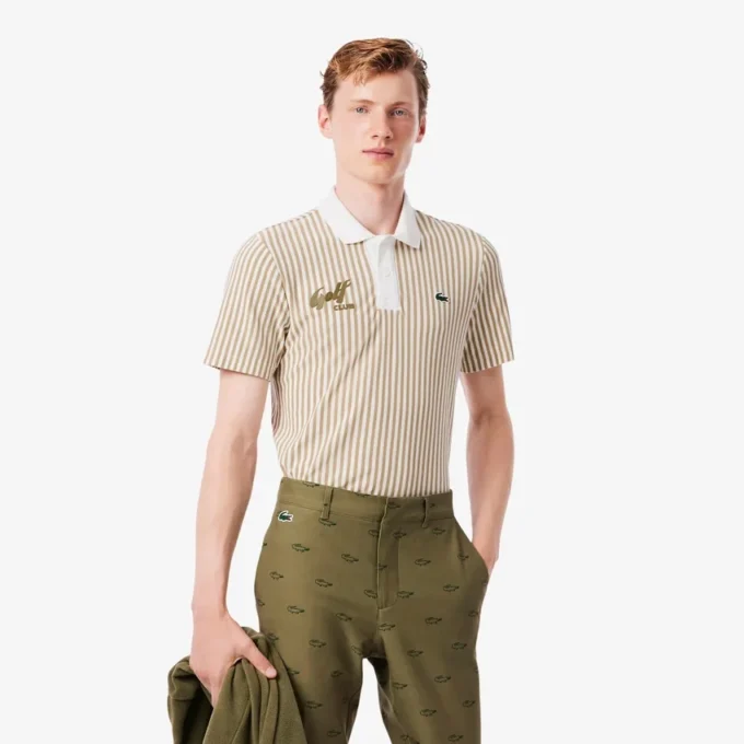 Polo de golfe às riscas com termorregulação para homem