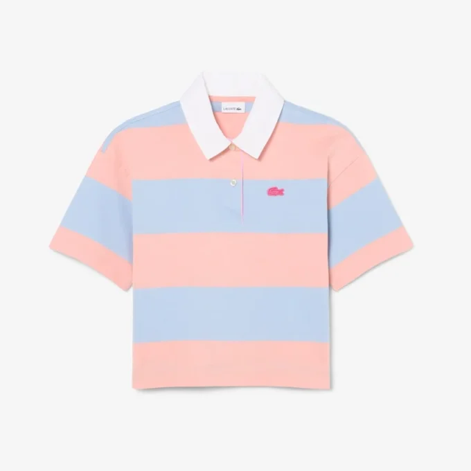Polo de râguebi oversized em algodão às riscas