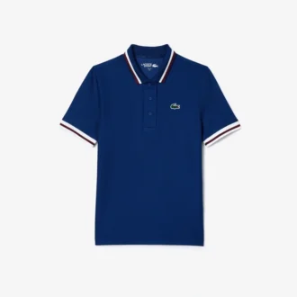 Polo de ténis com gola às riscas e proteção UV para mulher