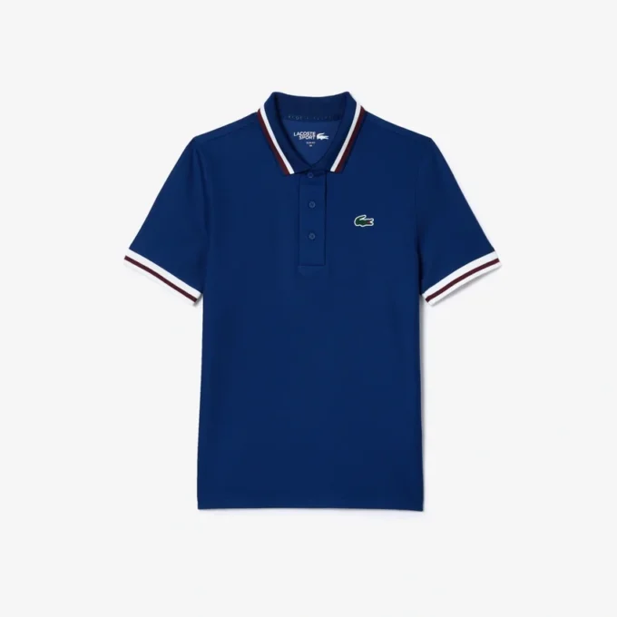 Polo de ténis com gola às riscas e proteção UV para mulher