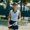 Polo de ténis sem mangas em malha elástica para mulher