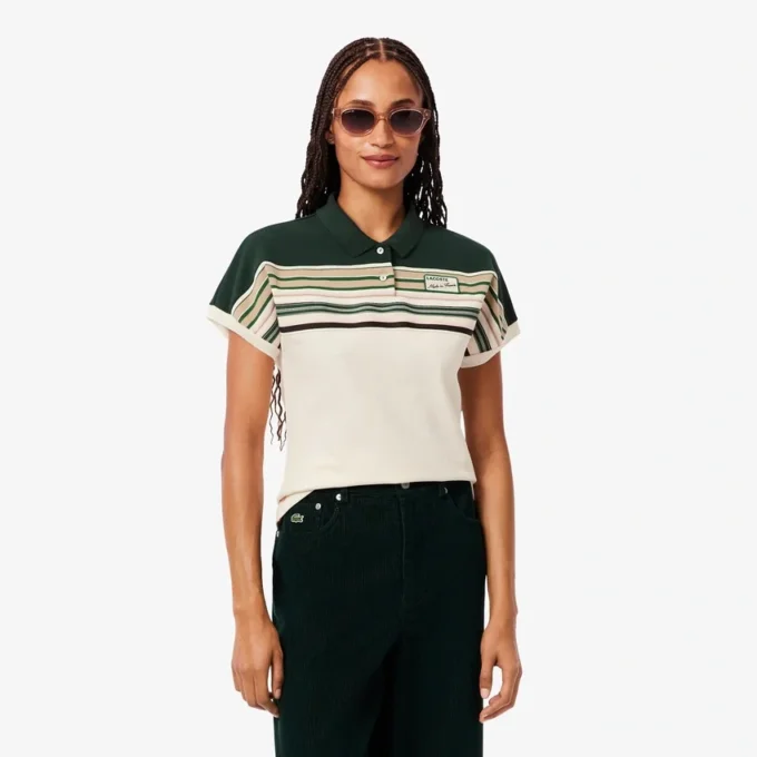 Polo feminino com riscas, corte justo, fabricado em França