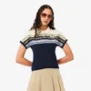 Polo feminino com riscas, corte justo, fabricado em França