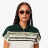 Polo feminino com riscas, corte justo, fabricado em França