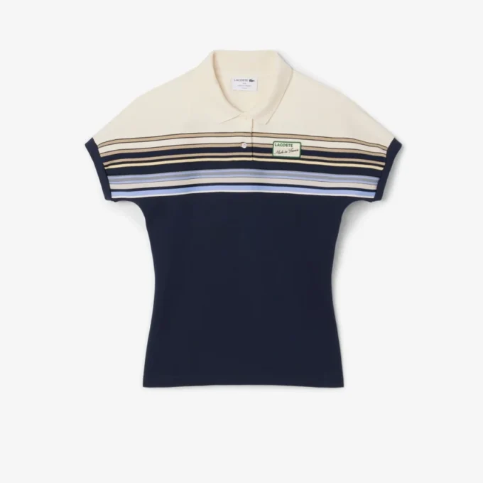 Polo feminino com riscas, corte justo, fabricado em França
