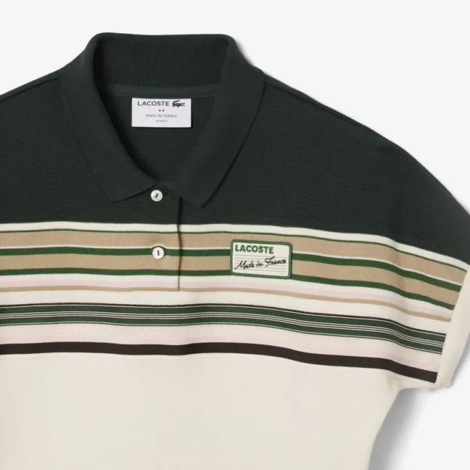 Polo feminino com riscas, corte justo, fabricado em França