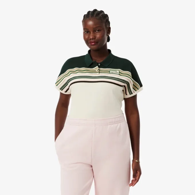 Polo feminino com riscas, corte justo, fabricado em França