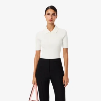 Polo feminino em malha canelada 3D