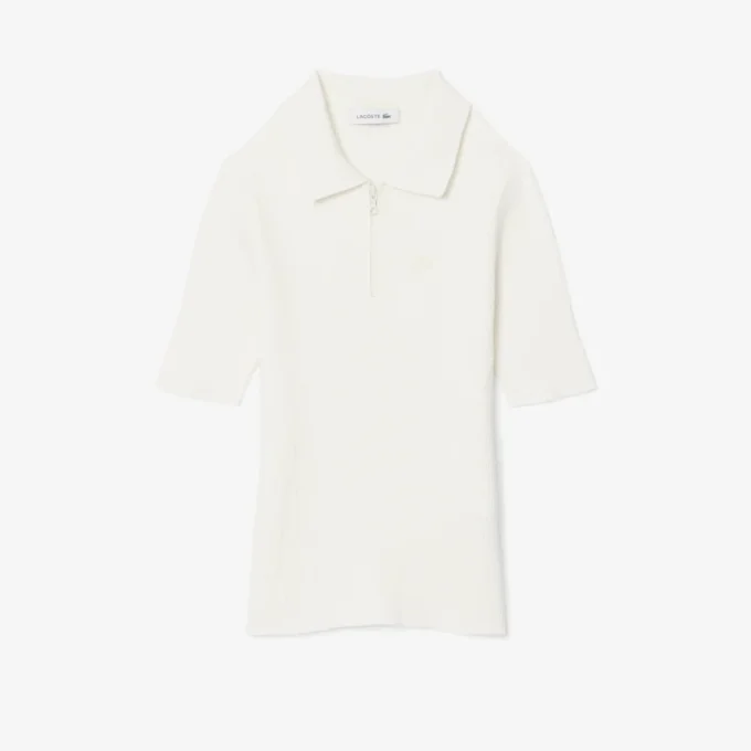 Polo feminino em malha canelada 3D
