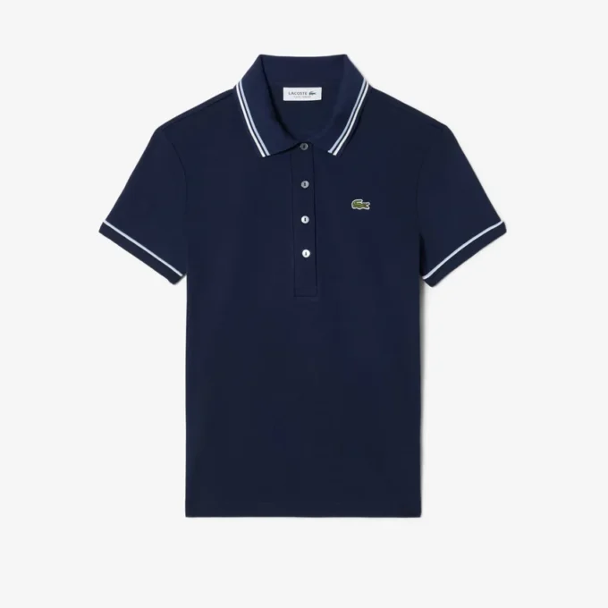 Polo feminino L.12.D de corte justo com detalhes de acabamento