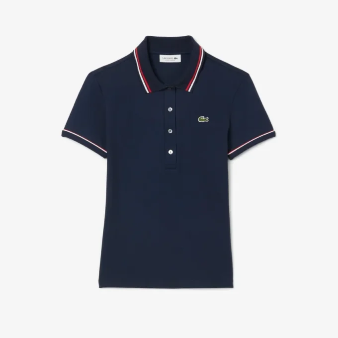 Polo feminino L.12.D de corte justo com detalhes de acabamento