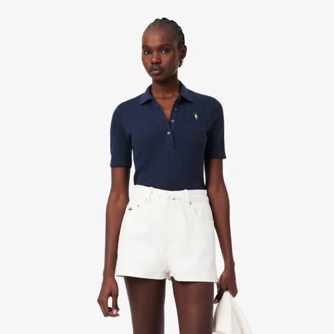 Polo feminino Slim Fit Pointelle com logótipo L.12.D