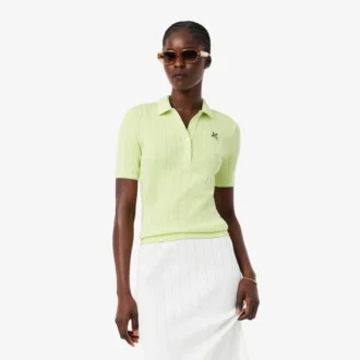 Polo feminino Slim Fit Pointelle com logótipo L.12.D
