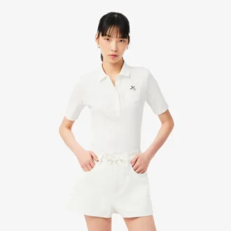Polo feminino Slim Fit Pointelle com logótipo L.12.D
