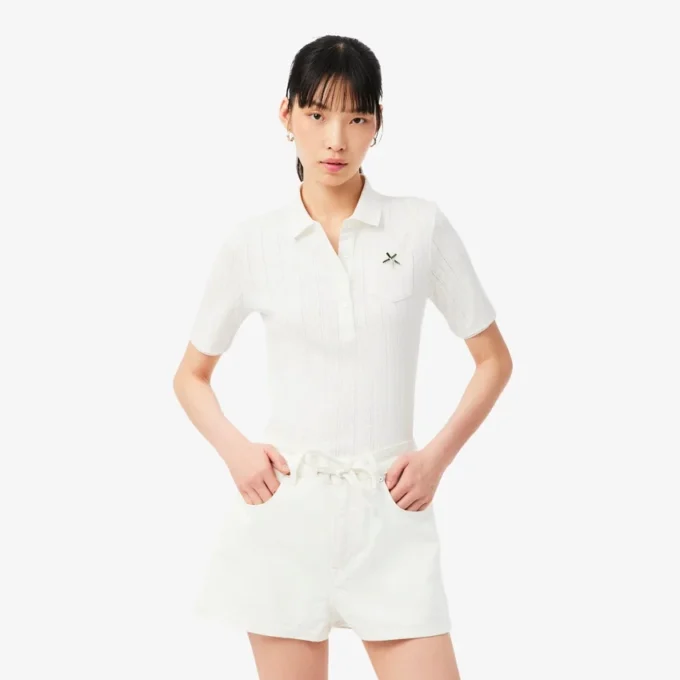 Polo feminino Slim Fit Pointelle com logótipo L.12.D