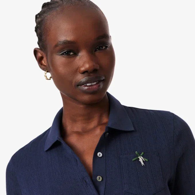 Polo feminino Slim Fit Pointelle com logótipo L.12.D