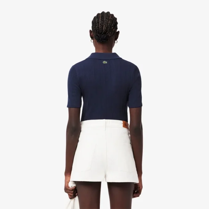 Polo feminino Slim Fit Pointelle com logótipo L.12.D