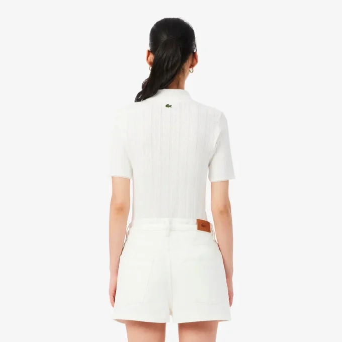 Polo feminino Slim Fit Pointelle com logótipo L.12.D