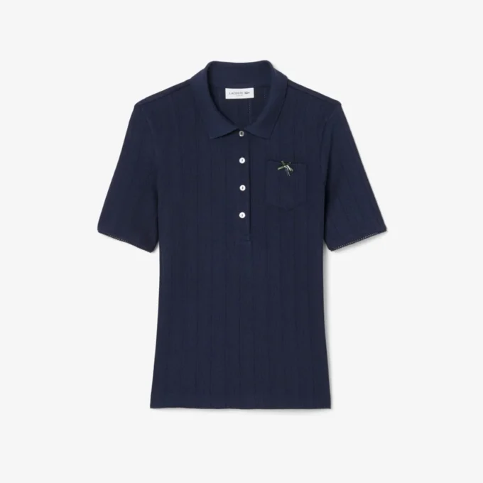 Polo feminino Slim Fit Pointelle com logótipo L.12.D