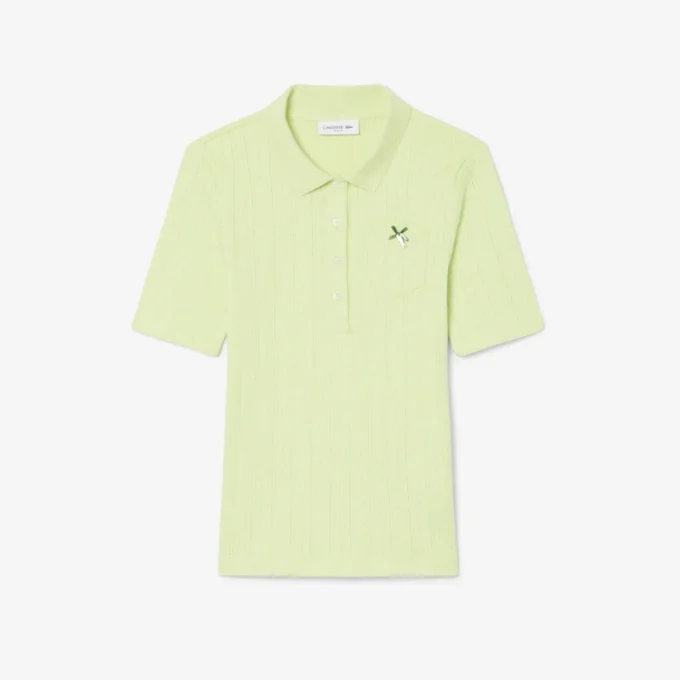 Polo feminino Slim Fit Pointelle com logótipo L.12.D