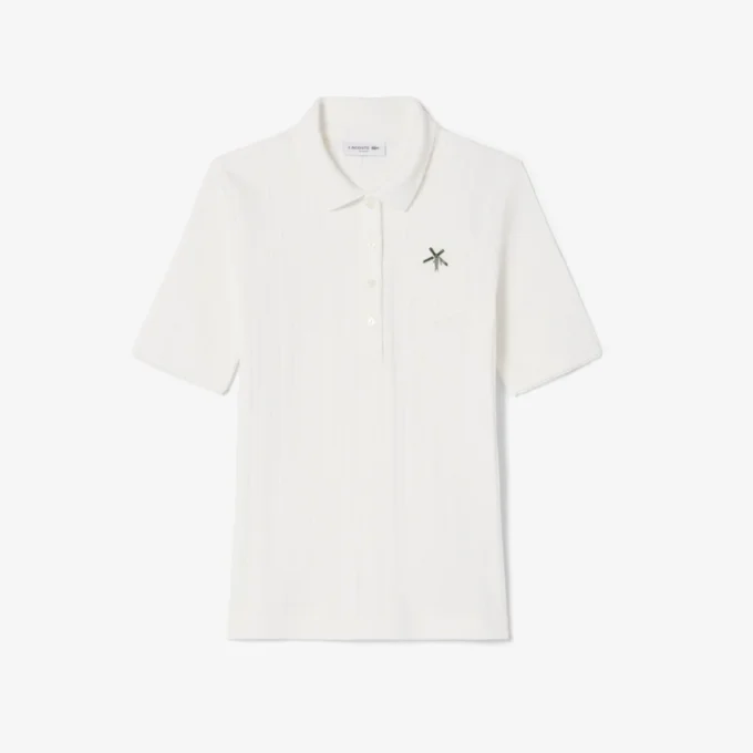 Polo feminino Slim Fit Pointelle com logótipo L.12.D