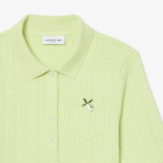 Polo feminino Slim Fit Pointelle com logótipo L.12.D