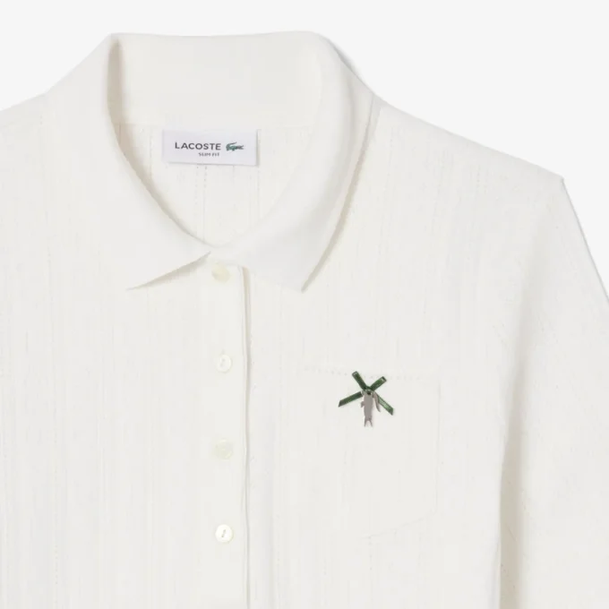 Polo feminino Slim Fit Pointelle com logótipo L.12.D