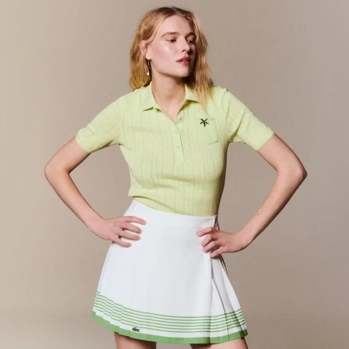 Polo feminino Slim Fit Pointelle com logótipo L.12.D