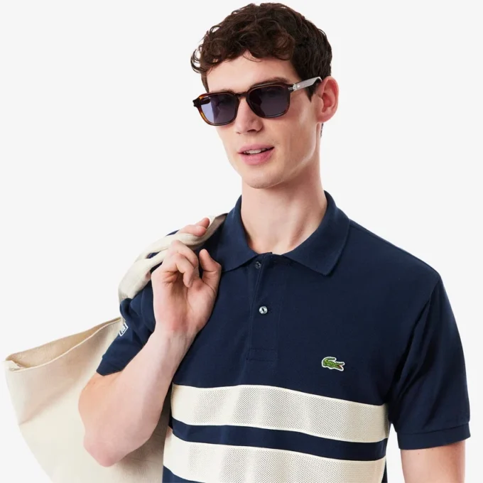 Polo L.12.12 de corte clássico com riscas arrojadas para homem