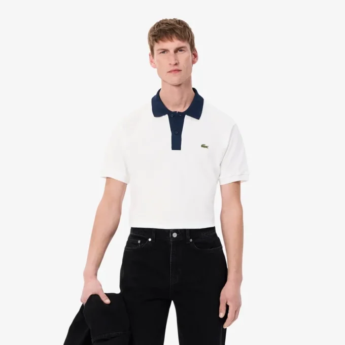 Polo L.12.12 de corte clássico para homem com gola contrastante