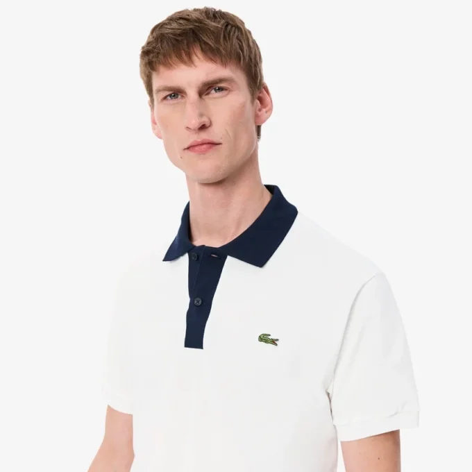 Polo L.12.12 de corte clássico para homem com gola contrastante