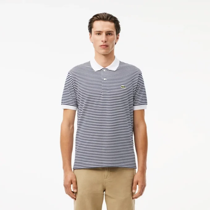 Polo L.12.12 às riscas em malha Petit Piqué de corte clássico para homem