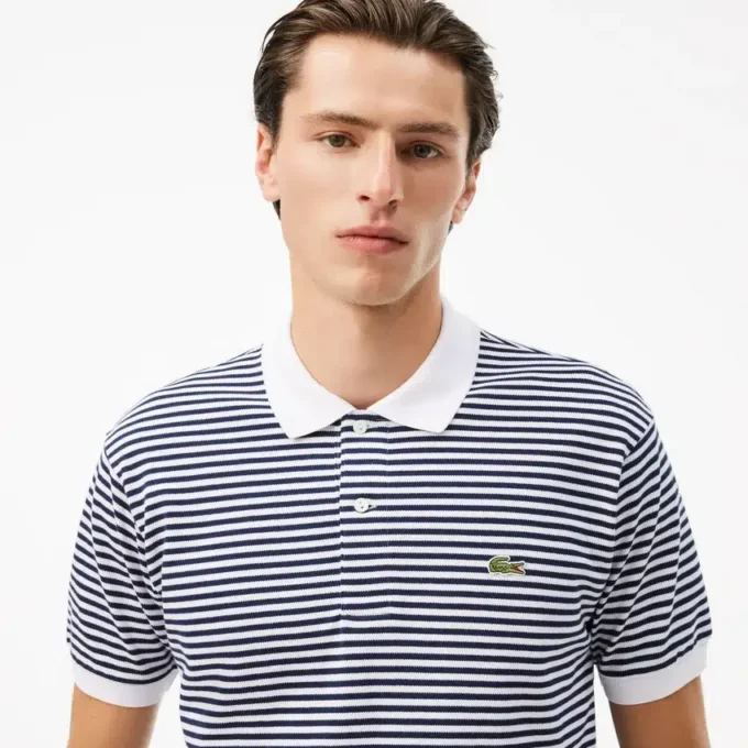 Polo L.12.12 às riscas em malha Petit Piqué de corte clássico para homem