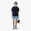 Polo masculino de corte largo em piqué pesado