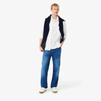 Polo masculino de corte largo em piqué pesado