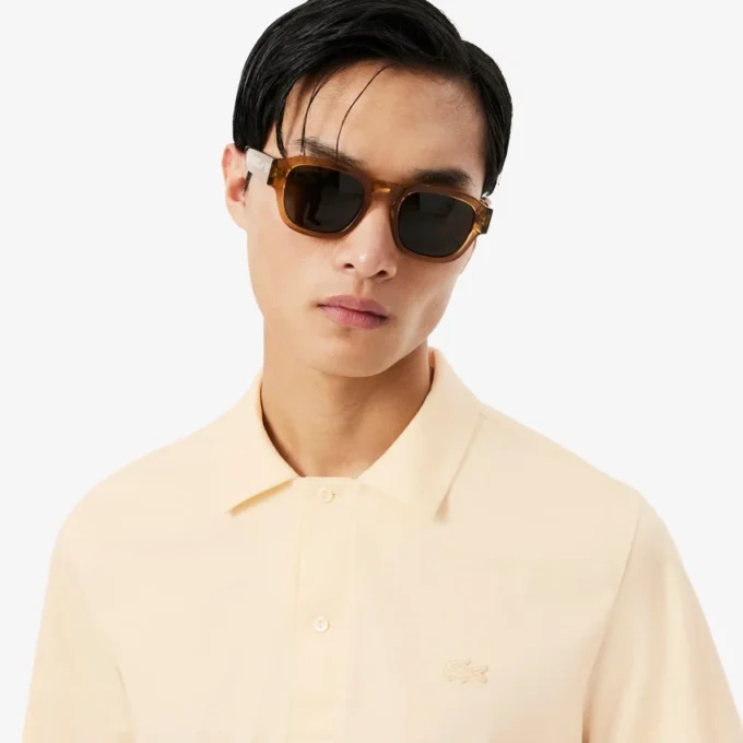 Polo masculino Paris Classic Fit com gola aberta e bordado