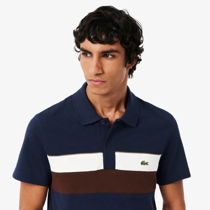 Polo Petit Piqué com blocos de cor e corte regular para homem