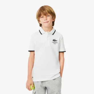 Polo Petit Piqué com gola às riscas para rapaz
