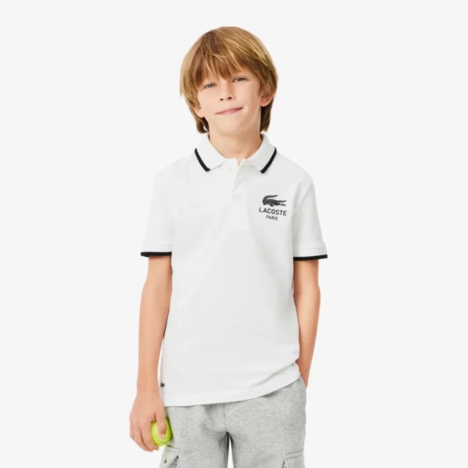 Polo Petit Piqué com gola às riscas para rapaz