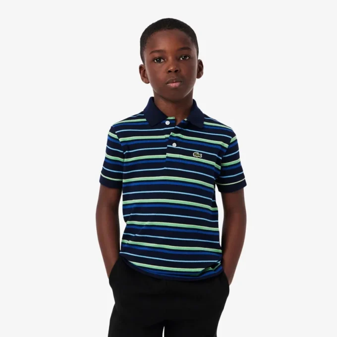 Polo Petit Piqué com riscas contrastantes para rapaz