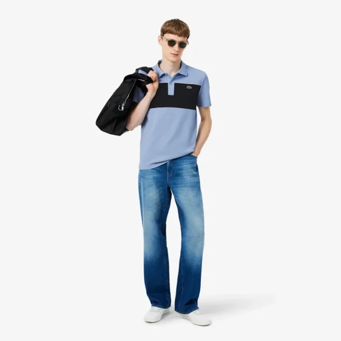 Polo Piqua com blocos de cor e corte regular