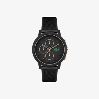 Relógio Lacoste.12.12 Chrono em silicone preto e dourado cravo