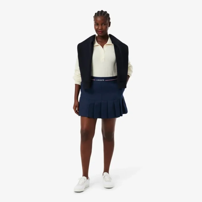 Saia curta plissada em mistura de lã para mulher